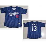 Men's Los Angeles Dodgers #13 Max Muncy Navy Blue Pinstripe Stitched MLB Cool Base Nike Jersey