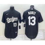 Men's Los Angeles Dodgers #13 Max Muncy Number Black Turn Back The Clock Stitched Cool Base Jersey