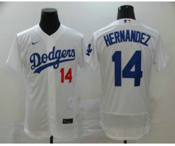 Men's Los Angeles Dodgers #14 Enrique Hernandez White Stitched MLB Flex Base Nike Jersey