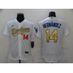 Men's Los Angeles Dodgers #14 Kiké Hernández 2021 White Gold Sttiched Jersey