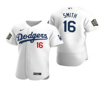 Men's Los Angeles Dodgers #16 Will Smith White 2020 World Series Authentic Flex Nike Jersey