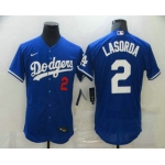 Men's Los Angeles Dodgers #2 Tommy Lasorda Blue Stitched MLB Flex Base Nike Jersey