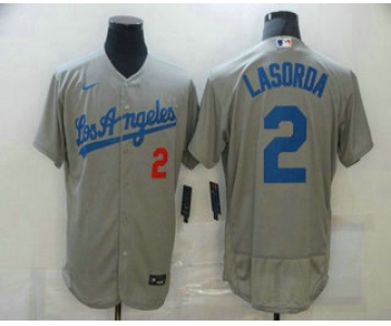 Men's Los Angeles Dodgers #2 Tommy Lasorda Grey Stitched MLB Flex Base Nike Jersey