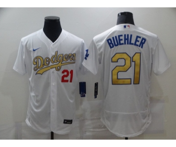 Men's Los Angeles Dodgers #21 Walker Buehler 2020 White Gold Sttiched Nike MLB Jersey