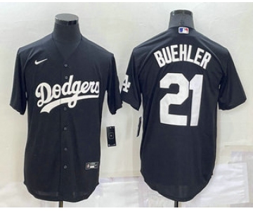 Men's Los Angeles Dodgers #21 Walker Buehler Black Turn Back The Clock Stitched Cool Base Jersey