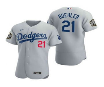 Men's Los Angeles Dodgers #21 Walker Buehler Gray 2020 World Series Authentic Flex Nike Jersey