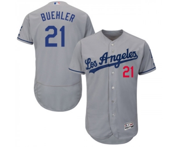 Men's Los Angeles Dodgers #21 Walker Buehler Player Authentic Gray Flex Base Road Collection Jersey