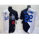 Men's Los Angeles Dodgers #22 Bad Bunny White Black Number 2022 Celebrity Softball Game Cool Base Jersey