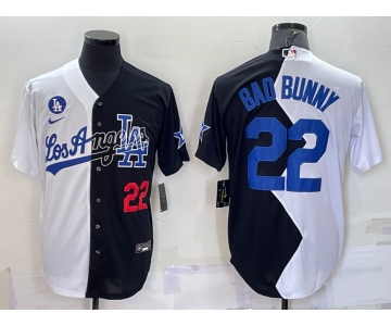 Mens Los Angeles Dodgers #22 Bad Bunny White Black Number 2022 Celebrity Softball Game Cool Base Jersey