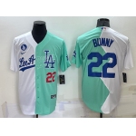 Men's Los Angeles Dodgers #22 Bad Bunny White Green 2022 All Star Cool Base Stitched Baseball Jersey