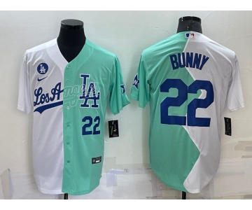 Mens Los Angeles Dodgers #22 Bad Bunny White Green 2022 All Star Cool Base Stitched Baseball Jersey