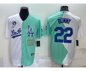 Men's Los Angeles Dodgers #22 Bad Bunny White Green 2022 All Star Cool Base Stitched Baseball Jerseys