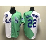 Men's Los Angeles Dodgers #22 Bad Bunny White Green 2022 Celebrity Softball Game Cool Base Jersey