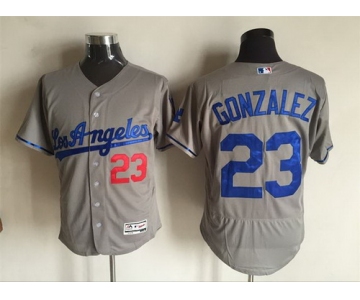 Men's Los Angeles Dodgers #23 Adrian Gonzalez Gray Road 2016 Flexbase Majestic Baseball Jersey