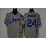 Men's Los Angeles Dodgers #24 Kobe Bryant Grey KB Patch Stitched MLB Cool Base Nike Jersey With front Number 8