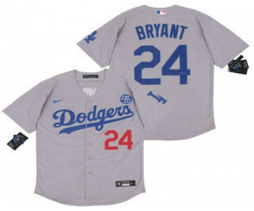 Men's Los Angeles Dodgers #24 Kobe Bryant Grey KB Patch Stitched MLB Cool Base Nike Jersey