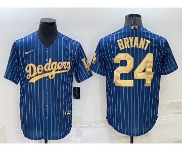 Men's Los Angeles Dodgers #24 Kobe Bryant Navy Blue Gold Pinstripe Stitched MLB Cool Base Nike Jersey