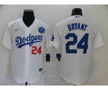 Men's Los Angeles Dodgers #24 Kobe Bryant White KB Patch Stitched MLB Cool Base Nike Jersey