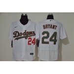 Men's Los Angeles Dodgers #24 Kobe Bryant White With Green Name Stitched MLB Flex Base Nike Jersey