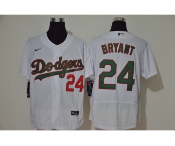 Men's Los Angeles Dodgers #24 Kobe Bryant White With Green Name Stitched MLB Flex Base Nike Jersey