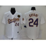 Men's Los Angeles Dodgers #24 Kobe Bryant White With Purple Name KB Patch Stitched MLB Cool Base Nike Jersey