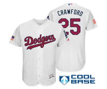 Men's Los Angeles Dodgers #25 Carl Crawford White Stars & Stripes Fashion Independence Day Stitched MLB Majestic Cool Base Jersey