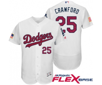 Men's Los Angeles Dodgers #25 Carl Crawford White Stars & Stripes Fashion Independence Day Stitched MLB Majestic Flex Base Jersey