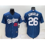 Men's Los Angeles Dodgers #26 Tony Gonsolin Number Red Navy Blue Pinstripe Stitched MLB Cool Base Nike Jersey