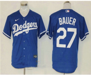 Men's Los Angeles Dodgers #27 Trevor Bauer Blue Stitched MLB Cool Base Nike Jersey