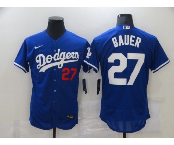 Men's Los Angeles Dodgers #27 Trevor Bauer Blue Stitched MLB Flex Base Nike Jersey