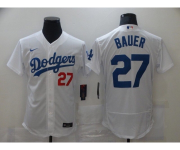 Men's Los Angeles Dodgers #27 Trevor Bauer White Stitched MLB Flex Base Nike Jersey