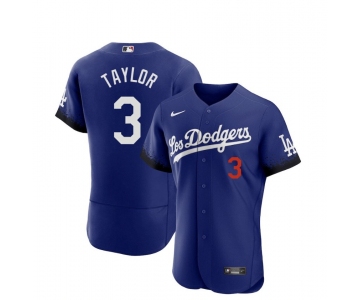Men's Los Angeles Dodgers #3 Chris Taylor Blue 2021 City Connect Flex Base Stitched Jersey
