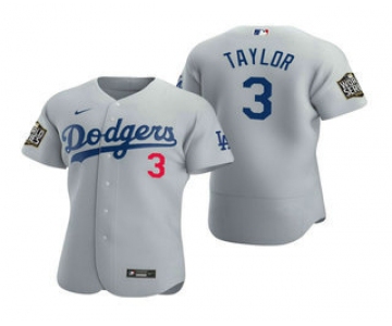 Men's Los Angeles Dodgers #3 Chris Taylor Gray 2020 World Series Authentic Flex Nike Jersey