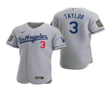 Men's Los Angeles Dodgers #3 Chris Taylor Gray 2020 World Series Authentic Road Flex Nike Jersey