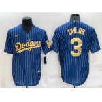 Men's Los Angeles Dodgers #3 Chris Taylor Navy Blue Gold Pinstripe Stitched MLB Cool Base Nike Jersey