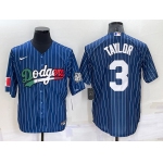 Men's Los Angeles Dodgers #3 Chris Taylor Navy Blue Pinstripe 2020 World Series Cool Base Nike Jersey