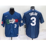 Men's Los Angeles Dodgers #3 Chris Taylor Number Navy Blue Pinstripe 2020 World Series Cool Base Nike Jersey