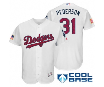 Men's Los Angeles Dodgers #31 Joc Pederson White Stars & Stripes Fashion Independence Day Stitched MLB Majestic Cool Base Jersey