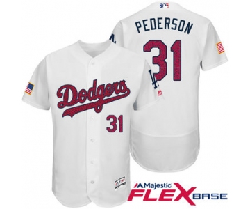 Men's Los Angeles Dodgers #31 Joc Pederson White Stars & Stripes Fashion Independence Day Stitched MLB Majestic Flex Base Jersey