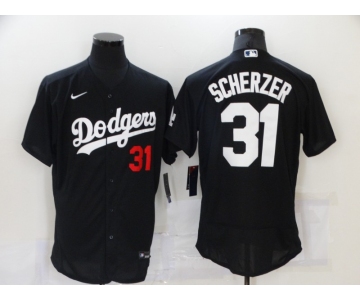 Men's Los Angeles Dodgers #31 Max Scherzer Black Stitched MLB Flex Base Nike Jersey