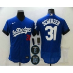 Men's Los Angeles Dodgers #31 Max Scherzer Blue #2 #20 Patch City Connect Flex Base Stitched Jersey