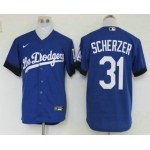 Men's Los Angeles Dodgers #31 Max Scherzer Blue 2021 City Connect Cool Base Stitched Jersey