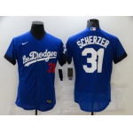 Men's Los Angeles Dodgers #31 Max Scherzer Blue 2021 City Connect Flex Base Stitched Jersey