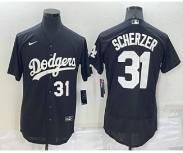 Men's Los Angeles Dodgers #31 Max Scherzer Number Black Turn Back The Clock Stitched Cool Base Jersey