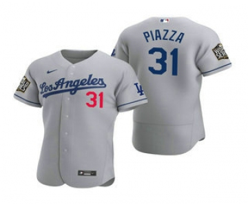 Men's Los Angeles Dodgers #31 Mike Piazza Gray 2020 World Series Authentic Road Flex Nike Jersey