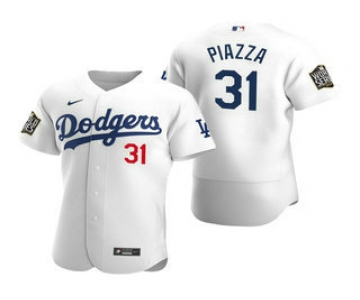 Men's Los Angeles Dodgers #31 Mike Piazza White 2020 World Series Authentic Flex Nike Jersey