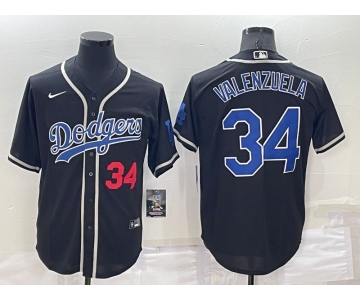 Men's Los Angeles Dodgers #34 Fernando Valenzuela Black Blue Name Stitched MLB Cool Base Nike Jersey