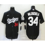 Men's Los Angeles Dodgers #34 Fernando Valenzuela Black Stitched MLB Cool Base Nike Jersey