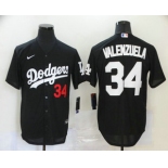 Men's Los Angeles Dodgers #34 Fernando Valenzuela Black Stitched MLB Cool Base Nike Jersey