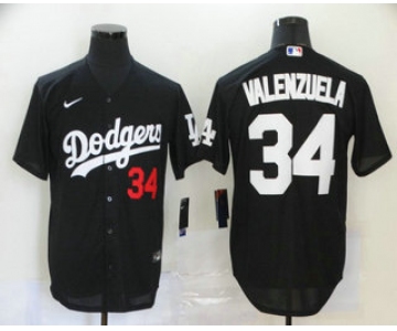 Men's Los Angeles Dodgers #34 Fernando Valenzuela Black Stitched MLB Cool Base Nike Jersey